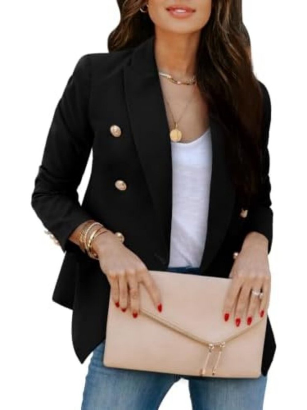 Chic Double Breasted Blazer with Gold Buttons | Women's Business Casual Jacket - Picture 2 of 5